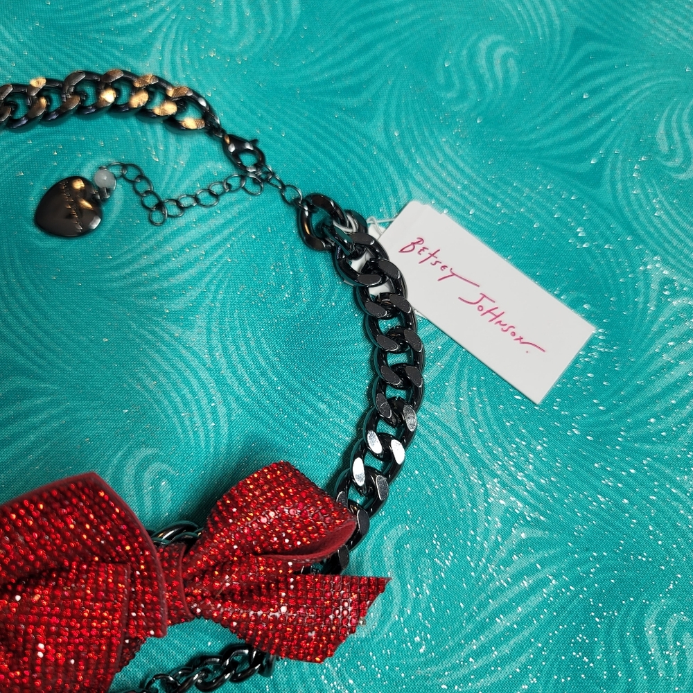 Betsey Johnson Valentine's Day Bows Holiday Jewel Ruby Red Necklace Jewelry❤️ - Picture 7 of 17